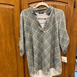 NWT Heimish Teal and White Plaid shirt size small